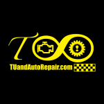 Td auto repair logo on a black background, with a touch of home.