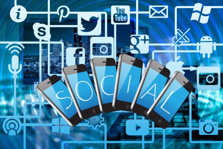 A collection of phones showcasing the word social, emphasizing the importance of Social Media Marketing for Business Success.