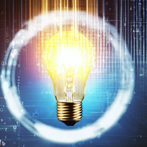 A digital background featuring a light bulb that unleashes the potential of businesses through full-service digital marketing.