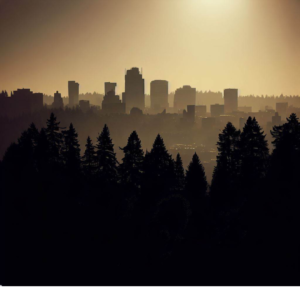 digital image of Portland with hazy sky