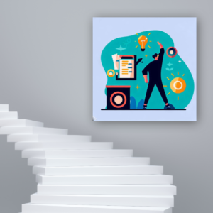 staircase with digital art on the wall