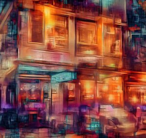 A digital painting of a city at night showcasing Portland's potential in local SEO.