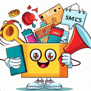 A cartoon character holding a box full of items, exploring digital marketing services and strategies.