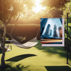 A garden hammock with a city view.