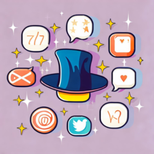 An illustration of a wizard hat with icons on a purple background, showcasing leveraging TikTok for business.