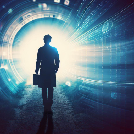 A man on a digital marketing journey, walking through a tunnel with a briefcase.