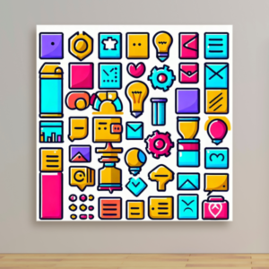 A vibrant array of marketing icons adorning a wall.