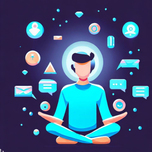 A man meditating in a lotus position with SEO icons surrounding him.