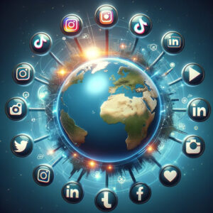 A globe with social media icons around it, showcasing Tips & Strategies for mastering social media marketing in 2023.