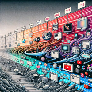 An illustration of a timeline showcasing various devices, creating visual content for digital marketing purposes.