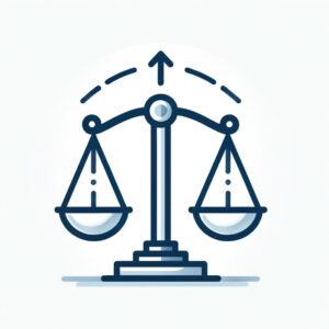A line illustration of a balance scale with an arrow pointing up, symbolizing maximizing ROI.