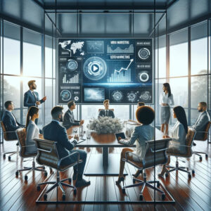 A powerful video featuring visual content of business people sitting around a table in a conference room.