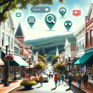 A street scene optimized for Local SEO with people walking down the street.