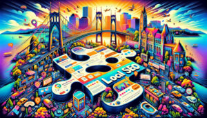 An illustration of a puzzle with a Portland city skyline in the background.