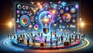A group of people gathered around a light bulb, exploring creative ideas for digital marketing strategies - a comprehensive guide in the making.