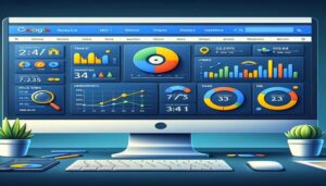 A computer screen displaying business graphs, showcasing data analysis for SEO Agencies and unlocking top Google rankings.