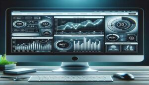 A computer screen displaying graphs, presenting valuable data for business websites using WordPress.