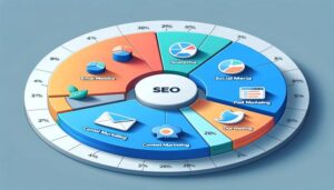 A 3D illustration of a SEO wheel, maximizing success with digital marketing agency services in 2024.