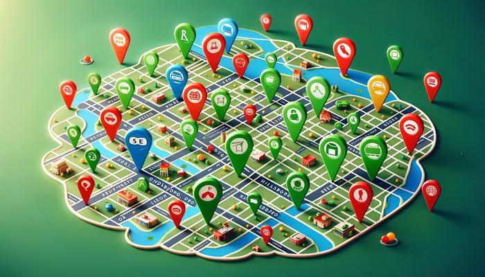 A map displaying the vibrant and diverse Hillsboro businesses, equipped with colorful pins for improved local search visibility through effective SEO strategies.