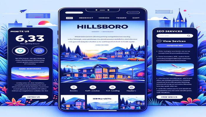 Hillsboro UI design featuring a mobile phone screen.