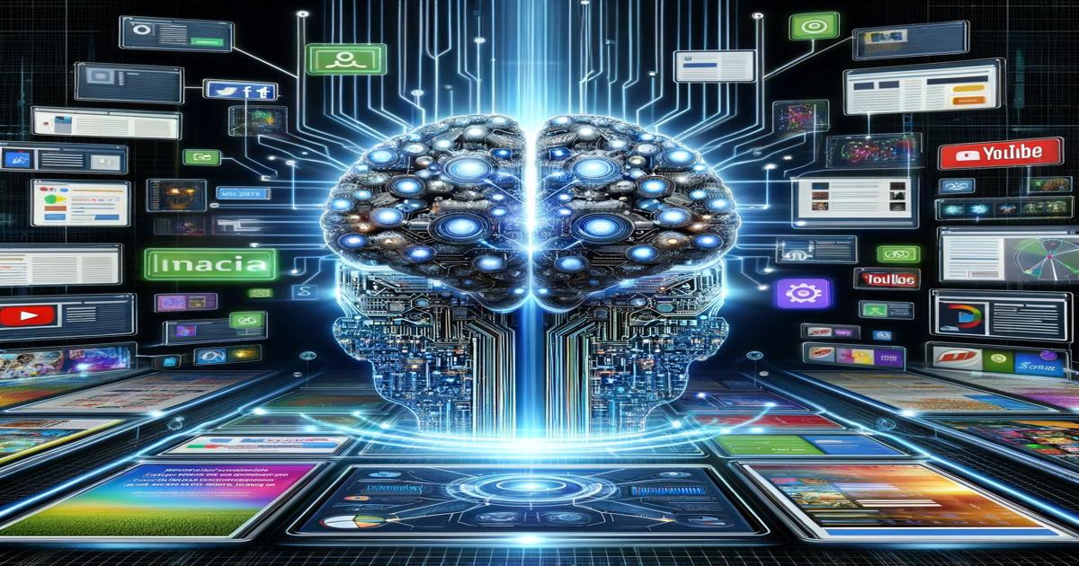 A digital illustration of a mechanical brain symbolizing artificial intelligence, with various social media and technology icons orbiting around it, representing the vast expanse of the digital world and its interconnectedness with AI.