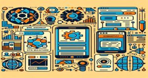 A vibrant illustration displays various technology and software development elements. Centered are two smartphones surrounded by gears, charts, graphs, codes, and icons related to tech and data analysis in a colorful, modern, abstract design that offers enhancement tips to skyrocket your rankings.