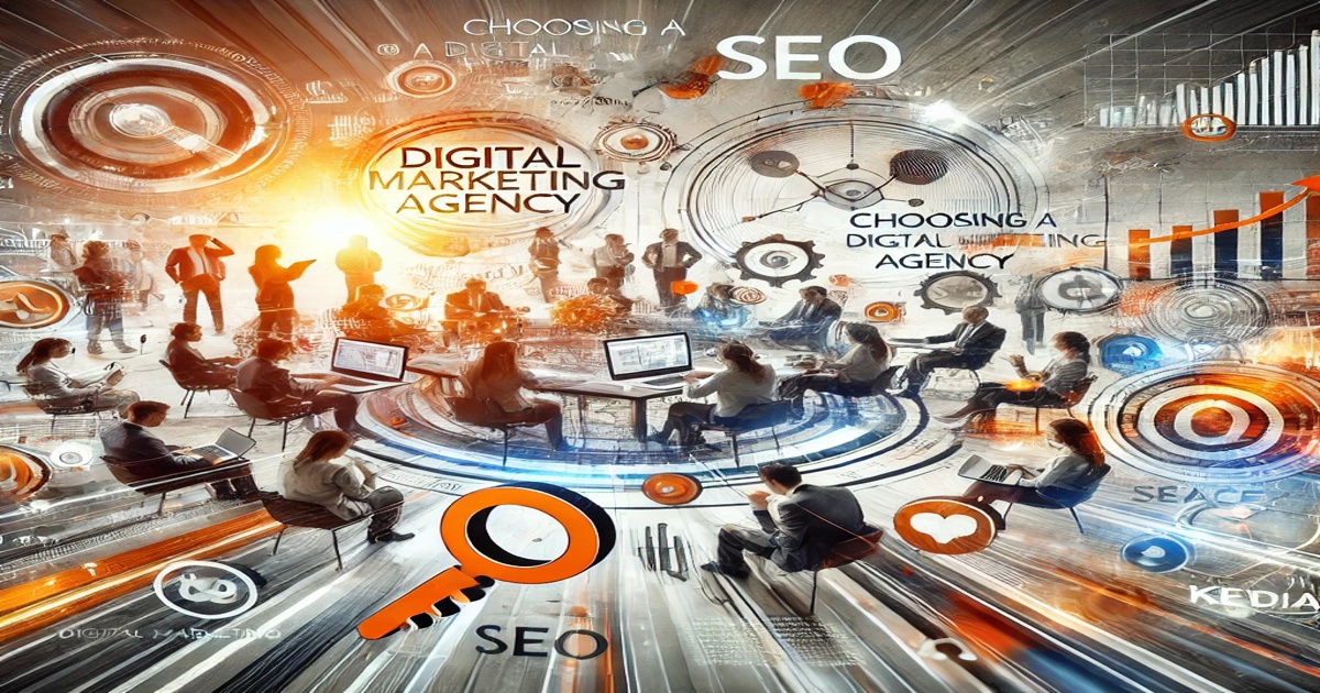 A dynamic digital marketing concept image features people collaborating around round tables with digital screens and graphs. Overlaid terms like "SEO" and "best digital marketing" emphasize the focus on modern business strategies led by a top-tier digital marketing agency.