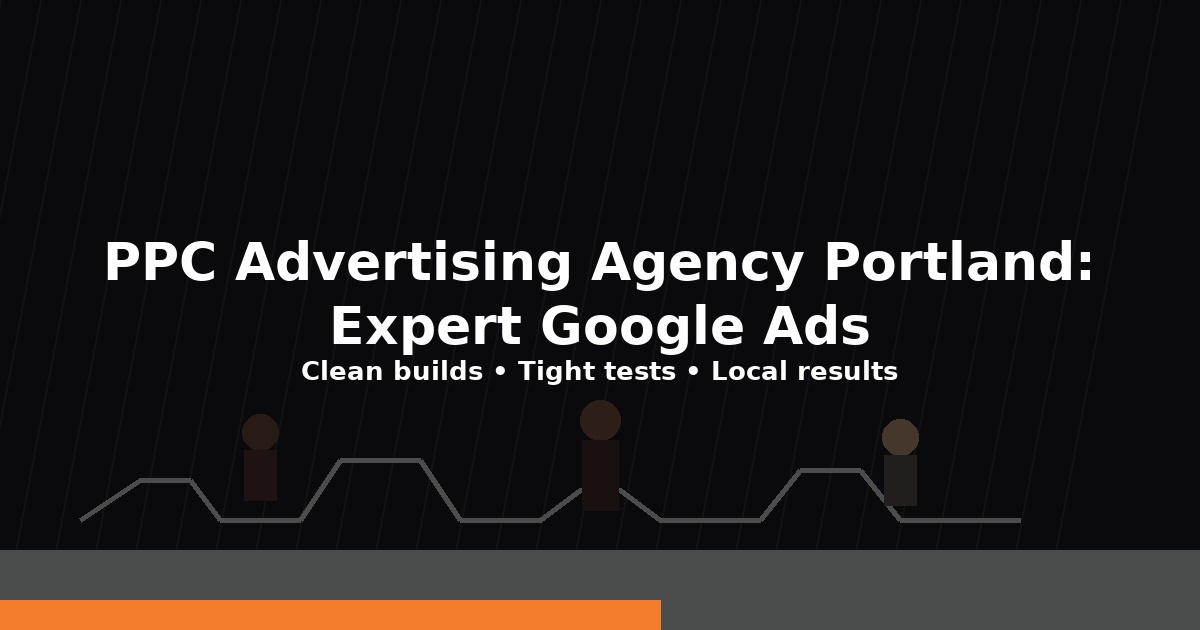 Hero image for a PPC advertising agency in Portland with modern interface styling, subtle Portland skyline, and diverse marketing team silhouettes.